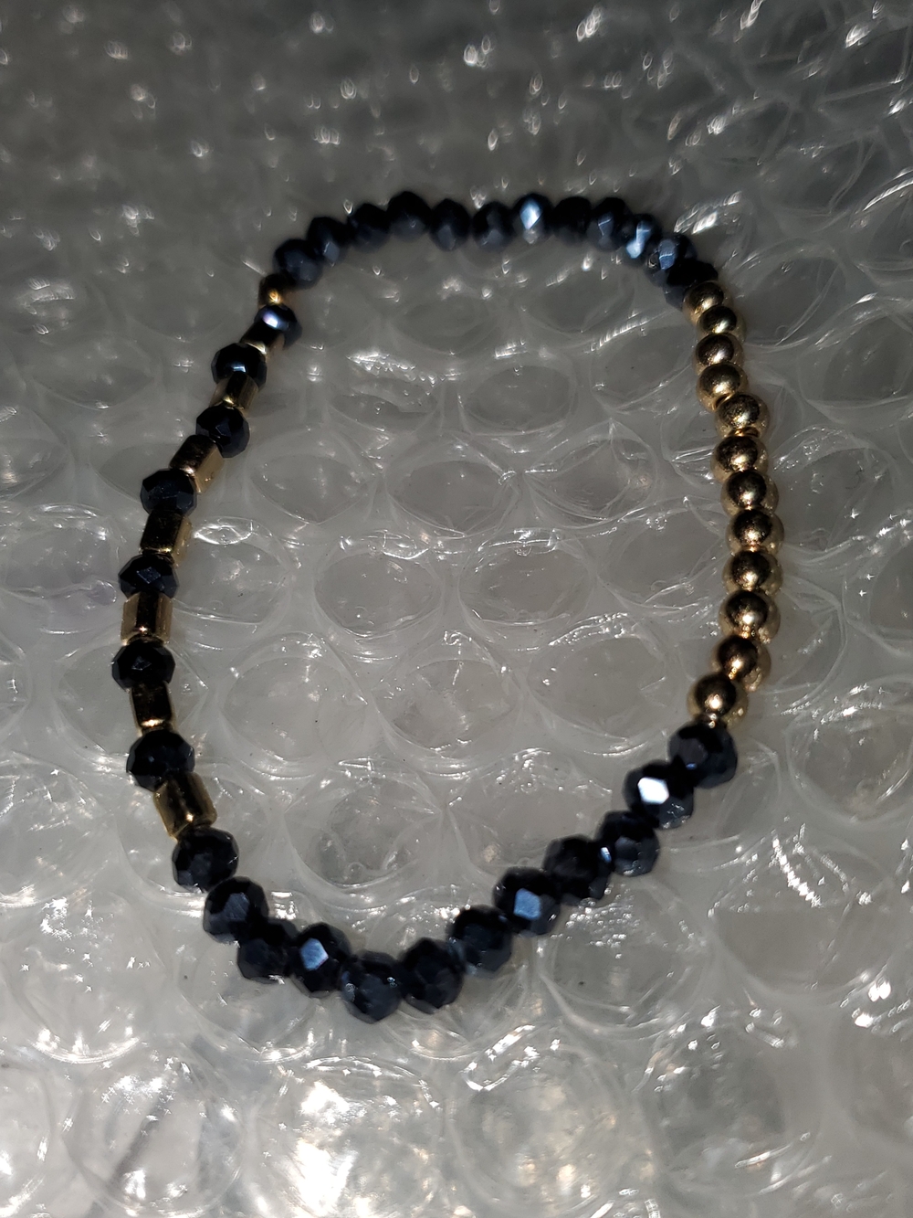Faceted Blue and Gold Bead Stretch Bracelet
